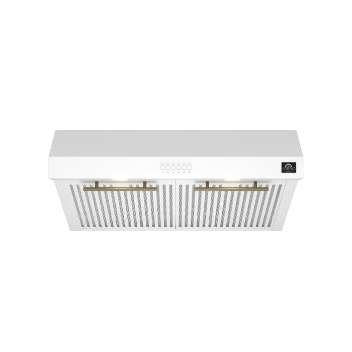 Forno Espresso Package - 30" Electric Range, Range Hood, and Refrigerator in Stainless, White, or Black