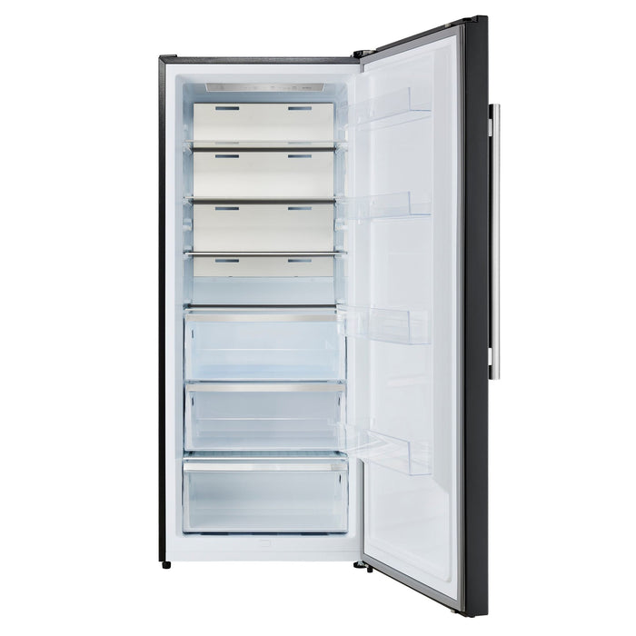 Forno Maderno 28-Inch Convertible Freezer/Refrigerator in Black with Antique Brass Handle, 13.6 cu.ft. Right Swing