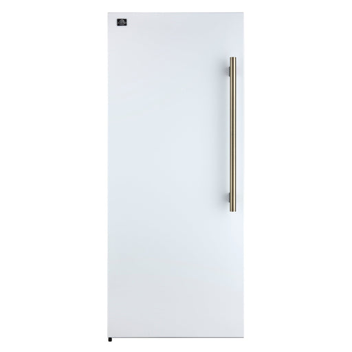 Forno Maderno 28-Inch Convertible Upright Freezer/Refrigerator in White with Antique Brass Handle, 13.6 cu.ft., Left Swing