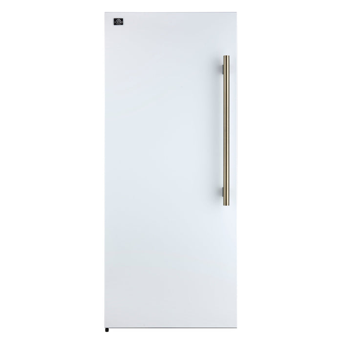 Forno Maderno 28-Inch Convertible Upright Freezer/Refrigerator in White with Antique Brass Handle, 13.6 cu.ft., Left Swing