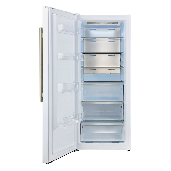 Forno Maderno 28-Inch Convertible Upright Freezer/Refrigerator in White with Antique Brass Handle, 13.6 cu.ft., Left Swing