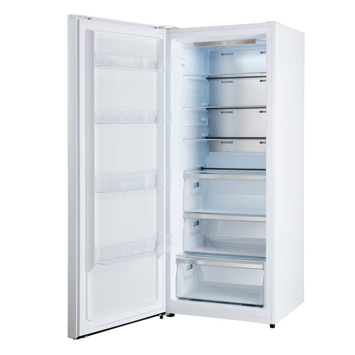 Forno Maderno 28-Inch Convertible Upright Freezer/Refrigerator in White with Antique Brass Handle, 13.6 cu.ft., Left Swing