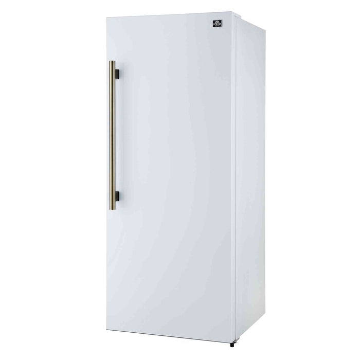 Forno Maderno 28-Inch Built-In Convertible Refrigerator in White with Antique Brass Handle, 13.6 cu.ft. Right Swing with Decorative Trim - 32-Inch Wide
