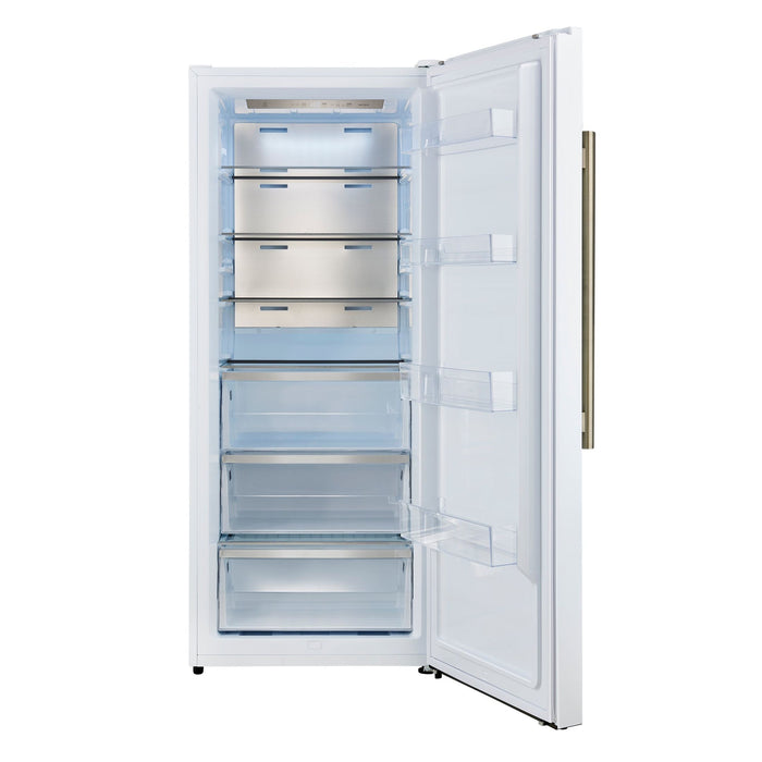 Forno Maderno 28-Inch Built-In Convertible Refrigerator in White with Antique Brass Handle, 13.6 cu.ft. Right Swing with Decorative Trim - 32-Inch Wide