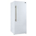 Forno Maderno 28-Inch Built-In Convertible Refrigerator in White with Antique Brass Handle, 13.6 cu.ft. Right Swing with Decorative Trim - 32-Inch Wide