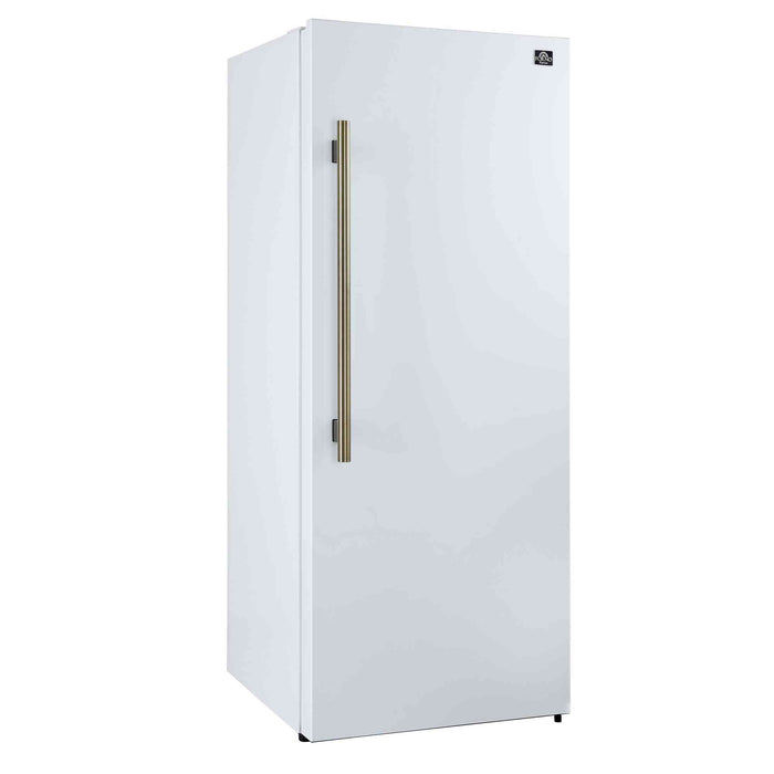 Forno Maderno 28-Inch Convertible Freezer/Refrigerator in White with Antique Brass Handle, 13.6 cu.ft. Right Swing