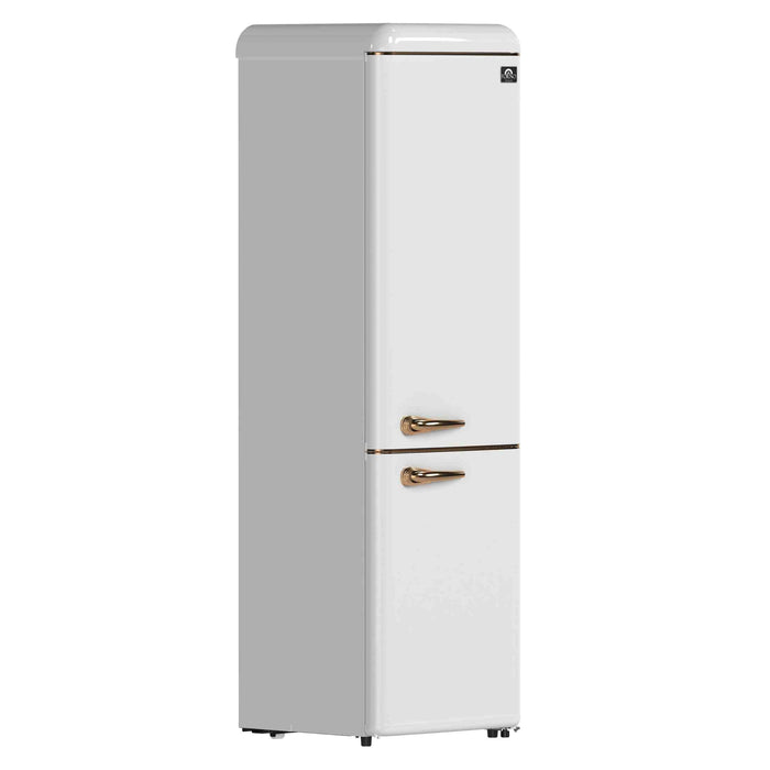 Forno Storico 22-Inch Retro bottom freezer Fridge in White, 9 cu.ft, copper-tone handle