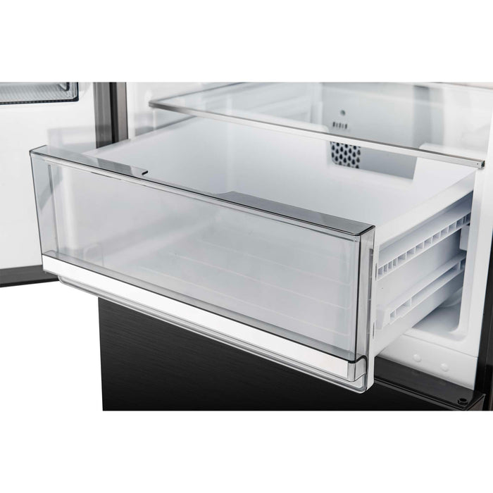 Forno 24inch Counter depth freestanding Bottom mount refrigerator with automatic ice, left swing door open,  Black color