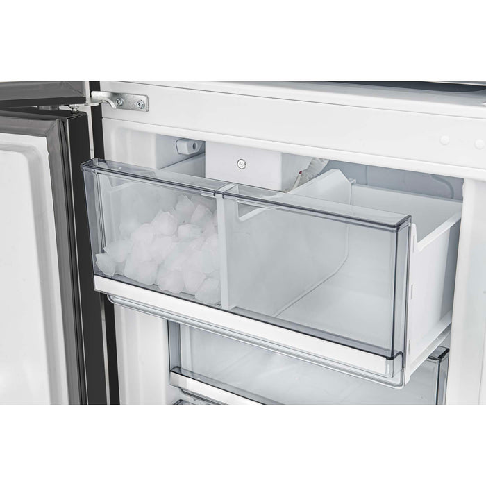 Forno 24inch Counter depth freestanding Bottom mount refrigerator with automatic ice, left swing door open,  Black color