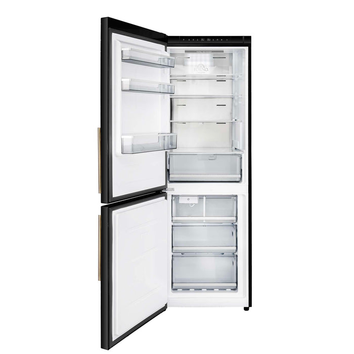 Forno 24inch Counter depth freestanding Bottom mount refrigerator with automatic ice, left swing door open,  Black color