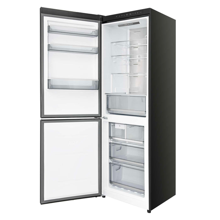 Forno 24inch Counter depth freestanding Bottom mount refrigerator with automatic ice, left swing door open,  Black color
