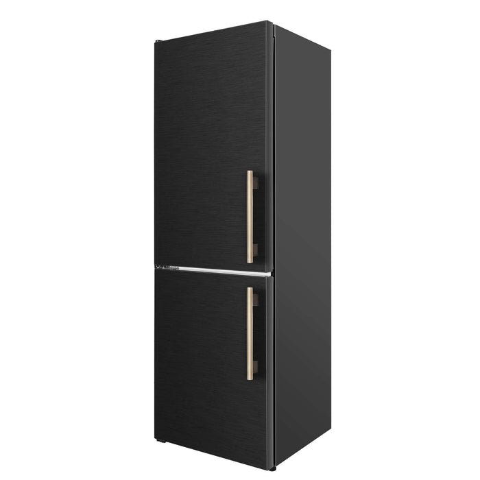 Forno 24inch Counter depth freestanding Bottom mount refrigerator with automatic ice, left swing door open,  Black color