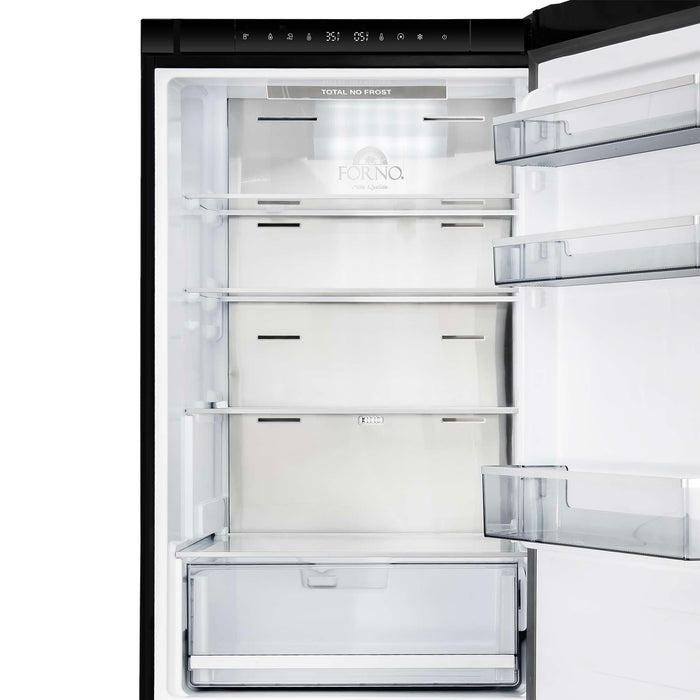 Forno 24inch Counter depth freestanding Bottom mount refrigerator, Right swing door open,  Black color