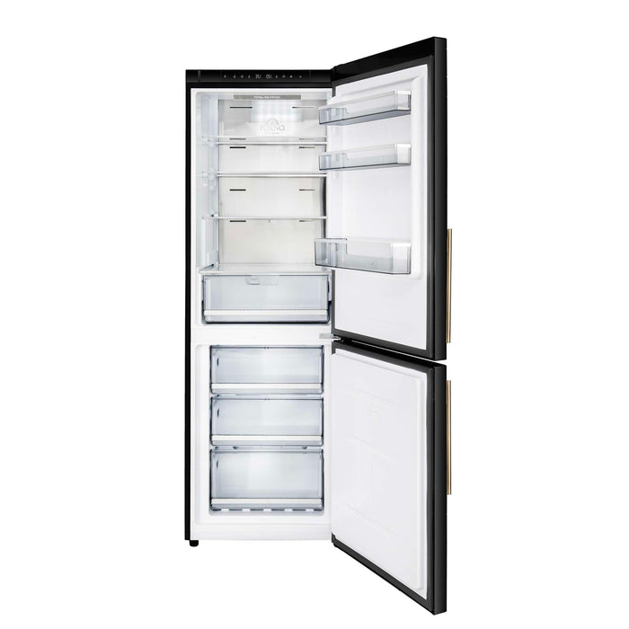 Forno 24inch Counter depth freestanding Bottom mount refrigerator, Right swing door open,  Black color
