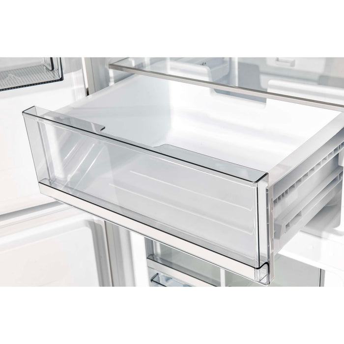 Forno 24inch Counter depth freestanding Bottom mount refrigerator with automatic ice, left swing door open,  White color