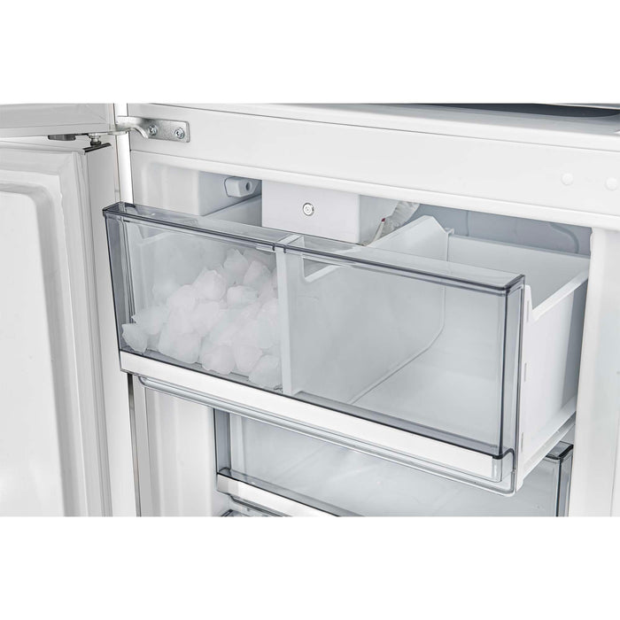 Forno 24inch Counter depth freestanding Bottom mount refrigerator with automatic ice, left swing door open,  White color