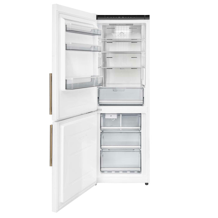 Forno 24inch Counter depth freestanding Bottom mount refrigerator with automatic ice, left swing door open,  White color