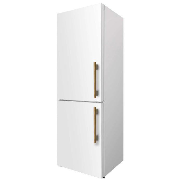 Forno 24inch Counter depth freestanding Bottom mount refrigerator with automatic ice, left swing door open,  White color