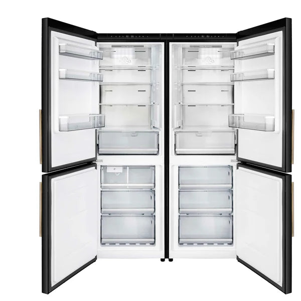 Custodia 48" Bottom Freezer combo, 20.6 cf., Ice Maker, Total No frost, Black, Antique Brass handles