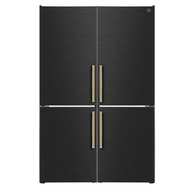 Custodia 48" Bottom Freezer combo, 20.6 cf., Ice Maker, Total No frost, Black, Antique Brass handles