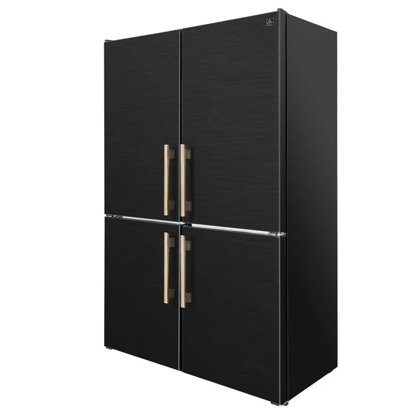 Custodia 48" Bottom Freezer combo, 20.6 cf., Ice Maker, Total No frost, Black, Antique Brass handles