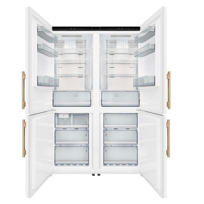 Custodia 48" Bottom Freezer combo, 20.6 cf., Ice Maker, Total No frost, White, Antique Brass handles