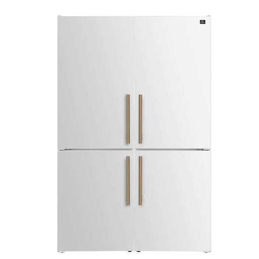 Custodia 48" Bottom Freezer combo, 20.6 cf., Ice Maker, Total No frost, White, Antique Brass handles