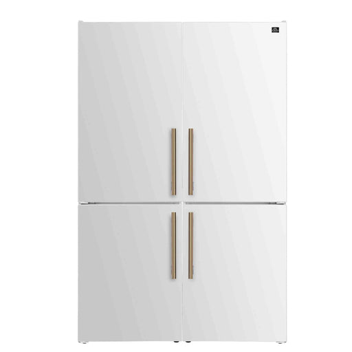 Custodia 48" Bottom Freezer combo, 20.6 cf., Ice Maker, Total No frost, White, Antique Brass handles