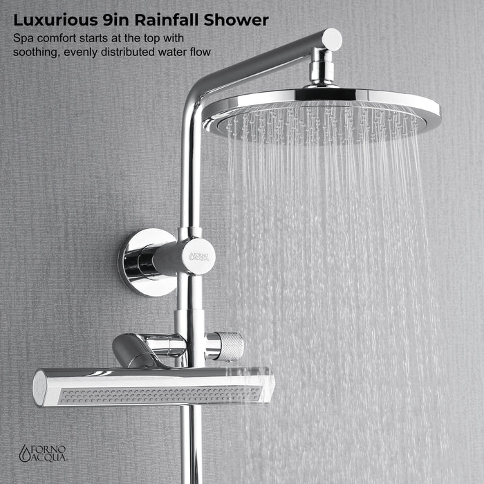 Forno Acqua AcquaFALL Shower, Polished Stainless Steel Finish, Overhead Rainfall Shower, Handheld Shower Head, Body Jets, 2.5 GPM Flow Rate