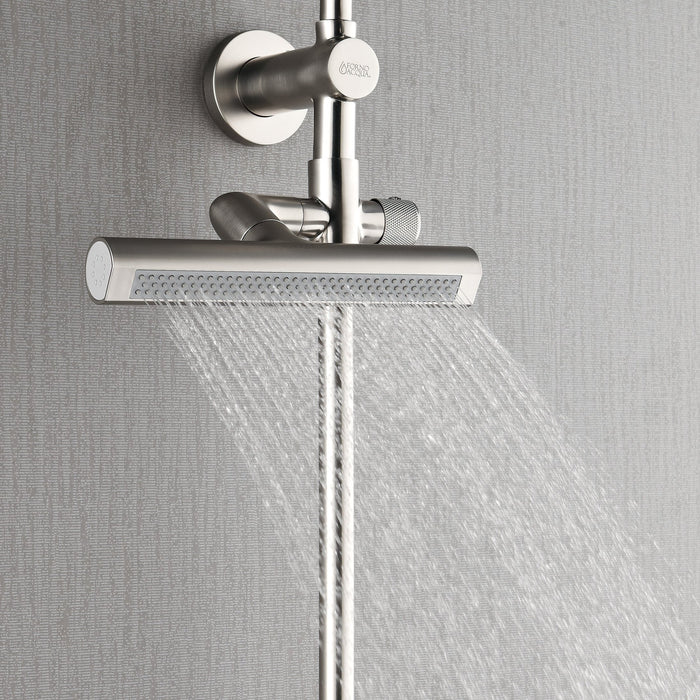 Forno Acqua AcquaFALL Shower, Brushed Nickel Finish, Overhead Rainfall Shower, 7 Way Diverter, Handheld Shower Head, Body Jets, 2.5 GPM Flow Rate