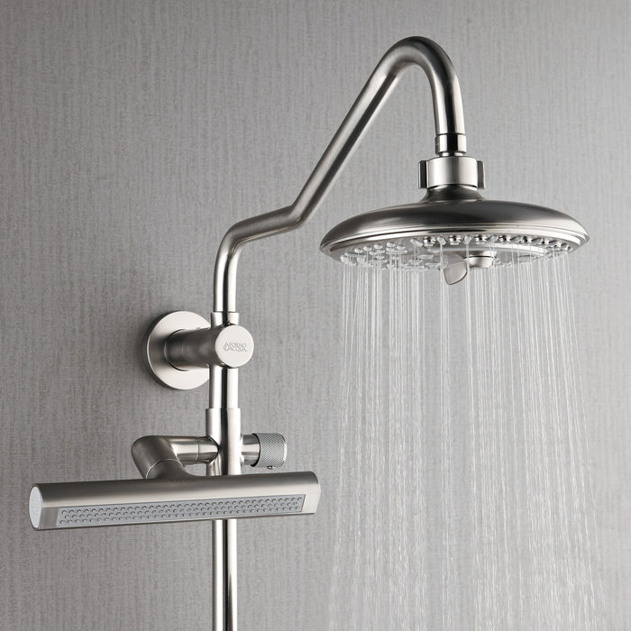 Forno Acqua AcquaFALL Shower, Brushed Nickel Finish, Overhead Rainfall Shower, 7 Way Diverter, Handheld Shower Head, Body Jets, 1.8 GPM Flow Rate