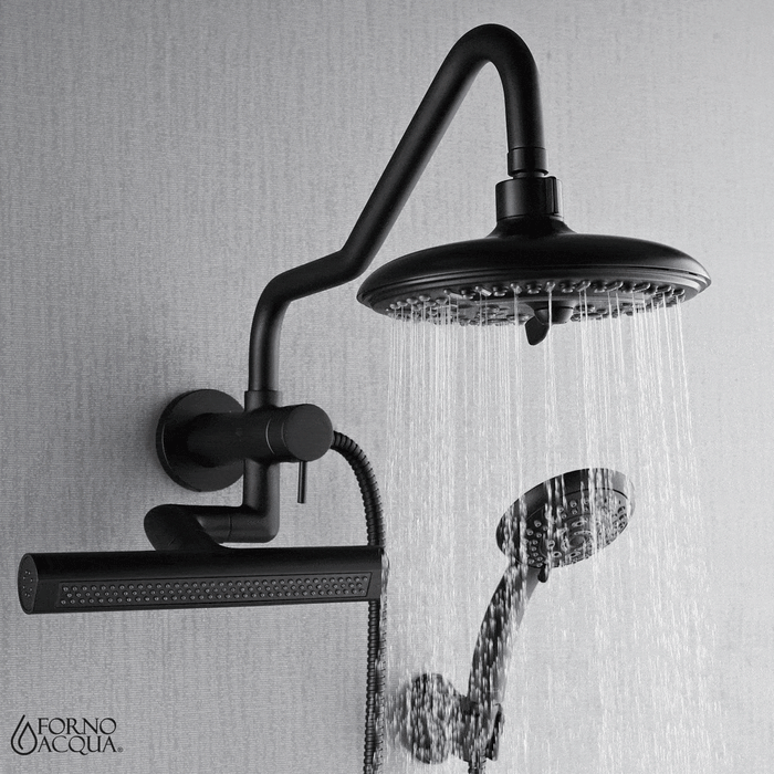 Forno Acqua AcquaFALL Mini 8 Inch Shower Head, Matte Black Finish, Overhead Rainfall Shower, Handheld Shower Head, Body Jets, 1.8 GPM Flow Rate