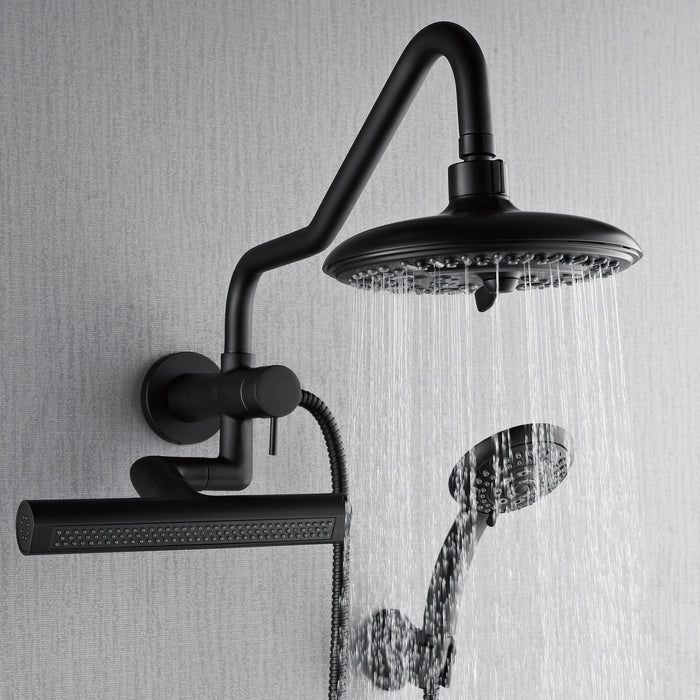 Forno Acqua AcquaFALL Mini 8 Inch Shower Head, Matte Black Finish, Overhead Rainfall Shower, Handheld Shower Head, Body Jets, 1.8 GPM Flow Rate