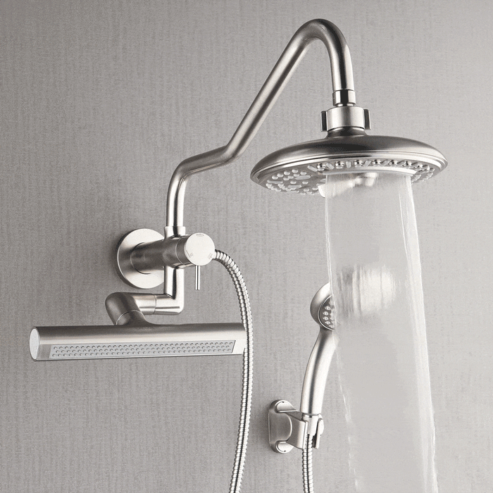 Forno Acqua AcquaFALL Mini 8 Inch Shower Head, Brushed Nickel Finish, Overhead Rainfall Shower, Handheld Shower Head, Body Jets, 2.5 GPM Flow Rate