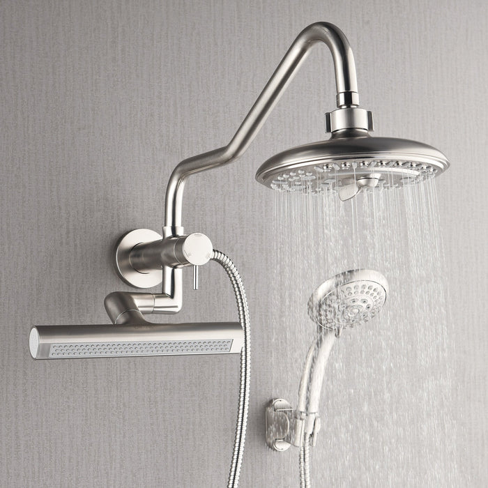 Forno Acqua AcquaFALL Mini 8 Inch Shower Head, Brushed Nickel Finish, Overhead Rainfall Shower, Handheld Shower Head, Body Jets, 2.5 GPM Flow Rate