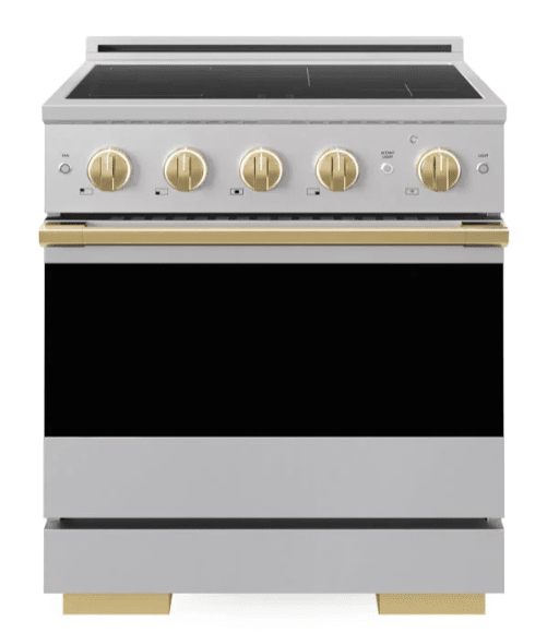 ZLINE Autograph Edition 30 in. 4.2 cu. ft. Marino Induction Range with 4 Element Cooktop and Electric Convection Oven in Stainless Steel with Polished Gold Accents (MINRZ-30-G)