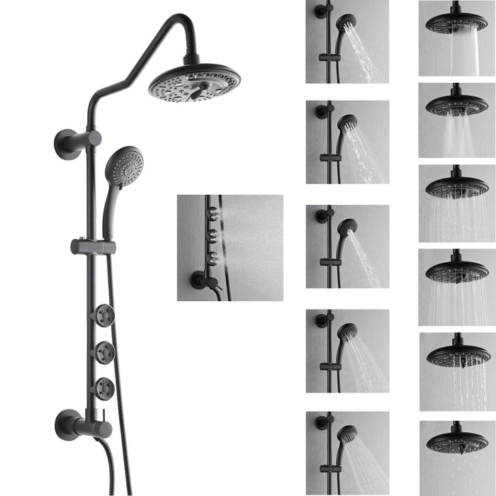 Forno Acqua AcquaSPA Retrofit Shower, Overhead Rainfall, 8 Inch Shower Head, Handheld Shower Head, Body Jets, 6 Way Diverter, Matte Black Finish, 2.5 GPM Flow Rate