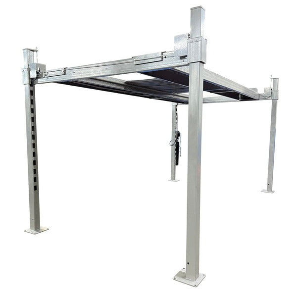 Side angle of NOS10000 four post vehicle lift with outside slider design