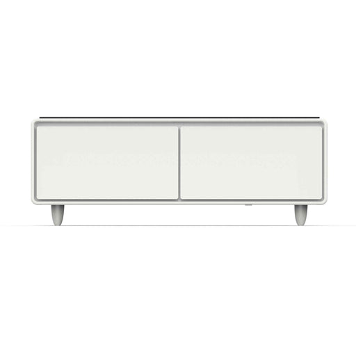 Forno Evoluto Tavolo 51-Inch White Smart Coffee Table – Dual Refrigerator Drawers, Bluetooth 5.0 Audio, Wireless Charging & RGB Ambient Light