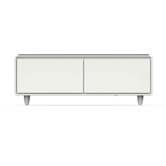 Forno Evoluto Tavolo 51-Inch White Smart Coffee Table – Dual Refrigerator Drawers, Bluetooth 5.0 Audio, Wireless Charging & RGB Ambient Light