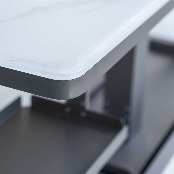 Cinetico Smart Dining Table in White, 5.3 cu.ft fridge and freezer with Bluetooth control