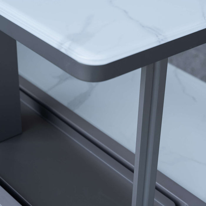 Cinetico Smart Dining Table in White, 5.3 cu.ft fridge and freezer with Bluetooth control