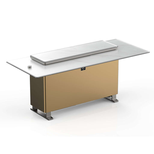 Elevato Smart Bar Table in White, 5.3 cu.ft fridge and freezer with Bluetooth control