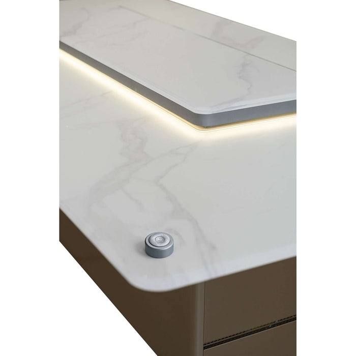 Elevato Smart Bar Table in White, 5.3 cu.ft fridge and freezer with Bluetooth control