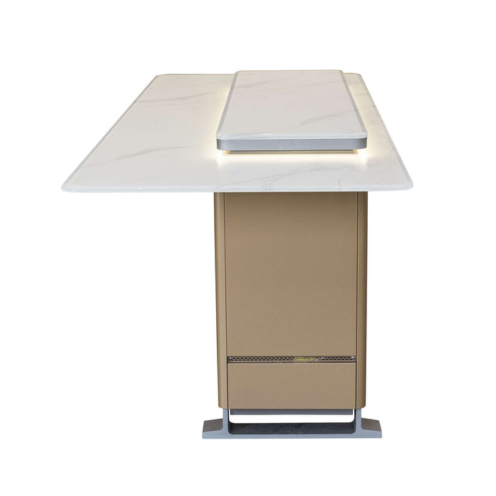 Elevato Smart Bar Table in White, 5.3 cu.ft fridge and freezer with Bluetooth control
