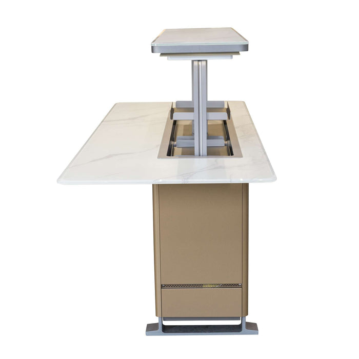 Elevato Smart Bar Table in White, 5.3 cu.ft fridge and freezer with Bluetooth control