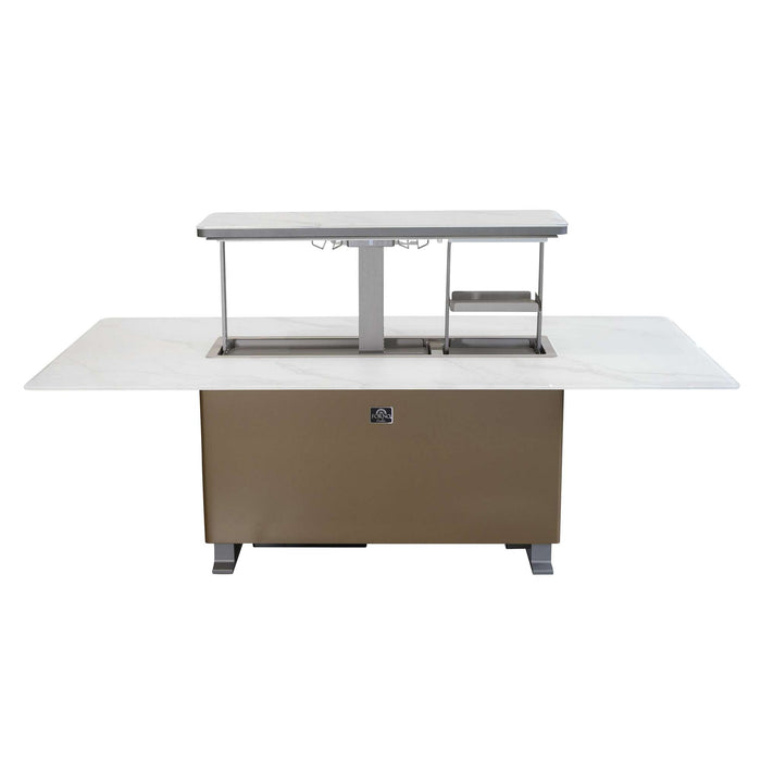 Cinetico Smart Dining Table in White, 5.3 cu.ft fridge and freezer with Bluetooth control