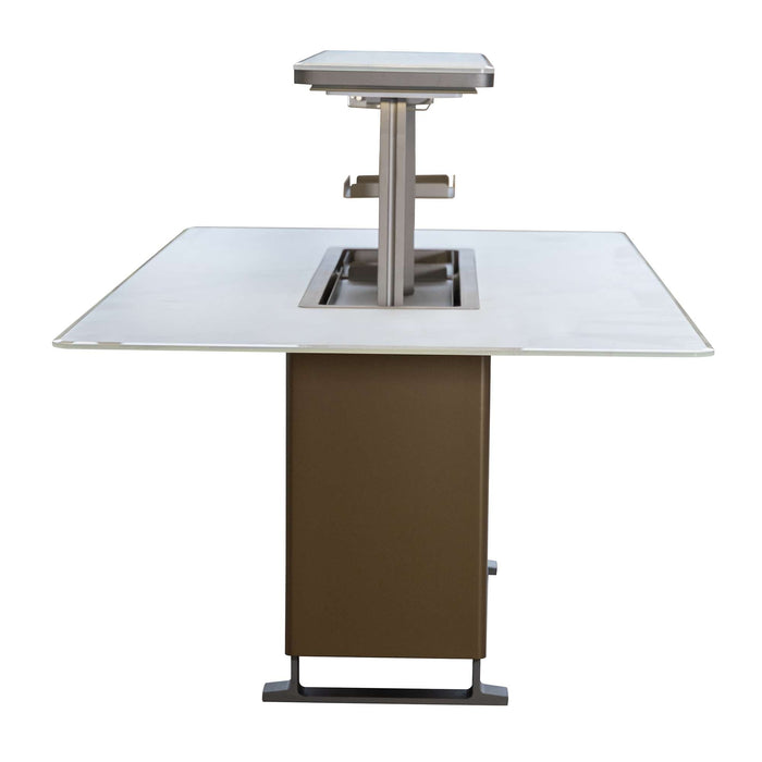 Cinetico Smart Dining Table in White, 5.3 cu.ft fridge and freezer with Bluetooth control