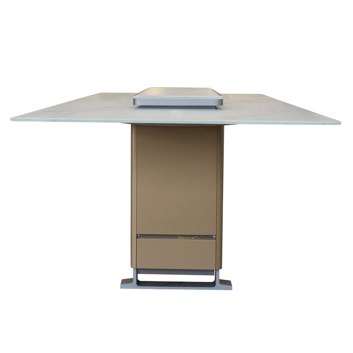 Cinetico Smart Dining Table in White, 5.3 cu.ft fridge and freezer with Bluetooth control