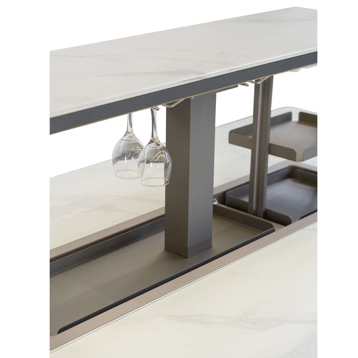 Cinetico Smart Dining Table in White, 5.3 cu.ft fridge and freezer with Bluetooth control
